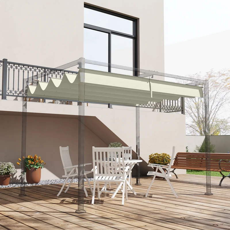 Outsunny Techo de Pérgola 3x2,5 m Techo de Repuesto Retráctil para Sombrilla Toldo de Tela para Cenador Jardín con 8 Orificios de Drenaje Crema