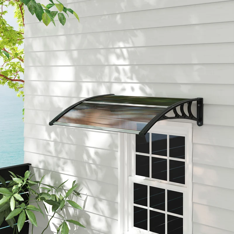Outsunny Tejadillo de Protección 75x100 cm Marquesina Exterior para Puertas y Ventanas contra Sol y Lluvia con Soporte de Aleación de Aluminio Marrón Translúcido