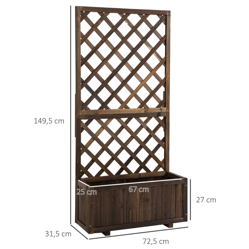 Outsunny Jardinera con Enrejado de Madera Maciza Macetero de Jardín con Soporte para Trepadora para Cultivo de Plantas Flores en Exterior 72,5x31,5x149,5 cm Carbonizado