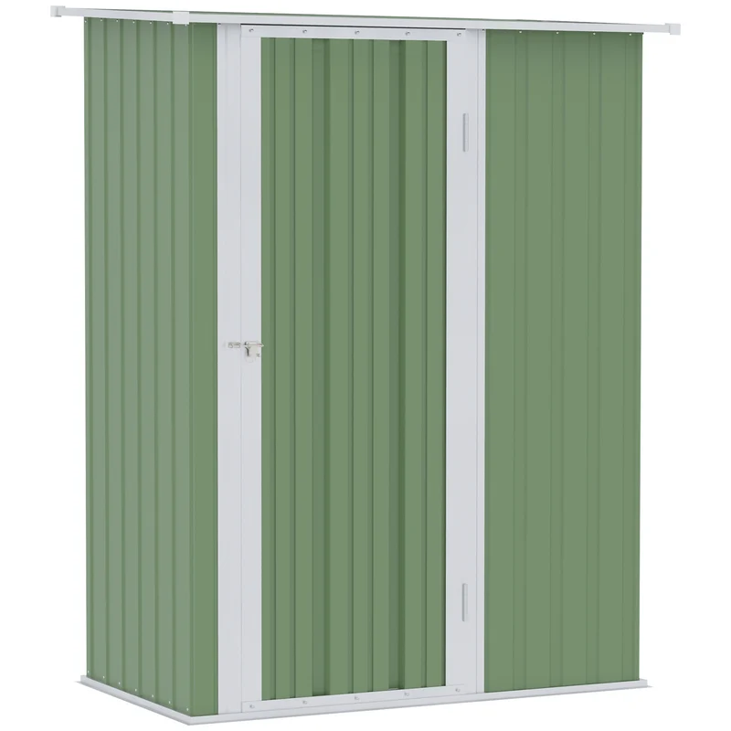 Outsunny Caseta de Jardín 1,07 m² 142x84x189 cm Cobertizo Exterior Metálico con Puerta Cerradura y Orificios de Drenaje para Almacenamiento de Herramientas Verde Claro