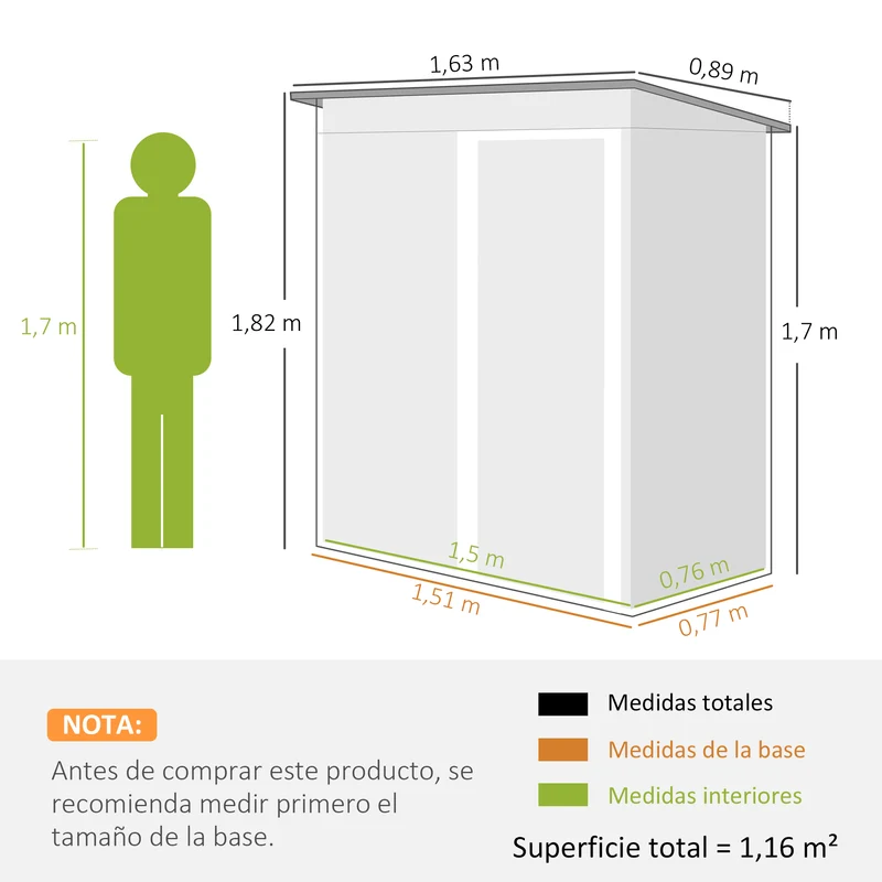 Outsunny Caseta de Jardín Exterior 1,16 m² 163x89x182 cm Cobertizo de Jardín Exterior Metálico con Puerta Corredera y Techo Inclinado Armario para Jardín Terraza Patio Negro