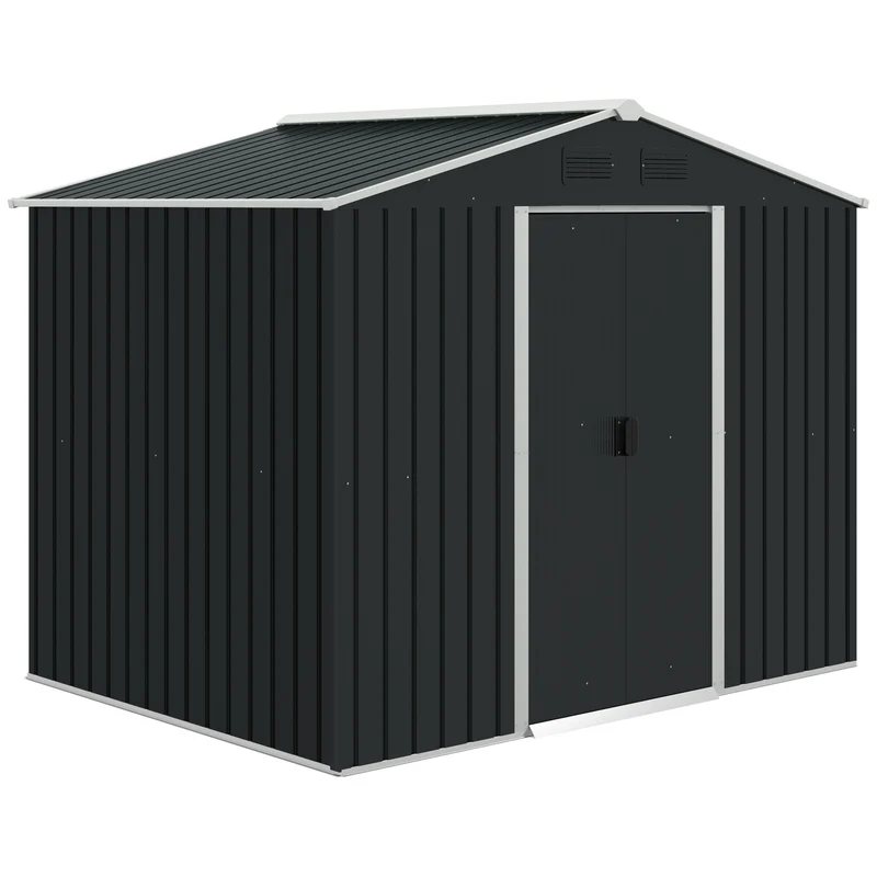 Outsunny Caseta de Jardín Exterior 3,6 m² 236x174x190 cm Cobertizo de Jardín Exterior con 2 Puertas Correderas Techo Inclinado y 4 Ventanas para Patio Terraza Gris