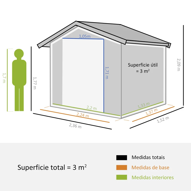 Outsunny Cobertizo de Jardín Exterior 3 m² 236x152x209 cm Caseta de Jardín Metálica con 2 Puertas Corredizas y 4 Ventanas para Almacenamiento de Herramientas Efecto Madera Natural y Café