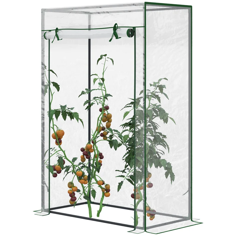 Outsunny Invernadero de Exterior Invernadero de Jardín con Puerta Enrollable y Estructura de Acero Invernadero Pequeño para Cultivo de Plantas Tomates en Terraza Patio 100x50x150 cm Transparente