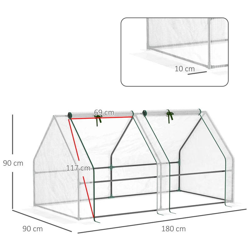 Outsunny Invernadero de Exterior Invernadero de Jardín 180x90x90 cm Tipo Caseta con 2 Ventanas Marco de Acero Invernadero de Terraza para Cultivo Plantas Flores Tomates Blanco