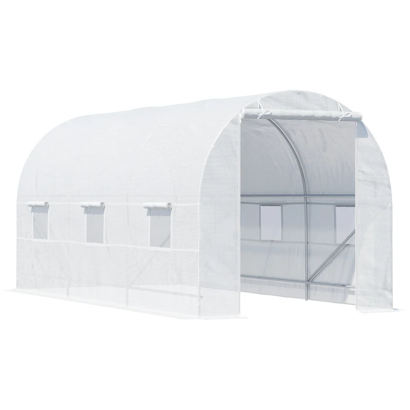Outsunny Invernadero de Exterior 4,5x2x2 m Invernadero de Túnel con 6 Ventanas de Malla y Puerta Enrollable con Cremallera Invernadero de Huerto Anti-UV para Patio Jardín Blanco