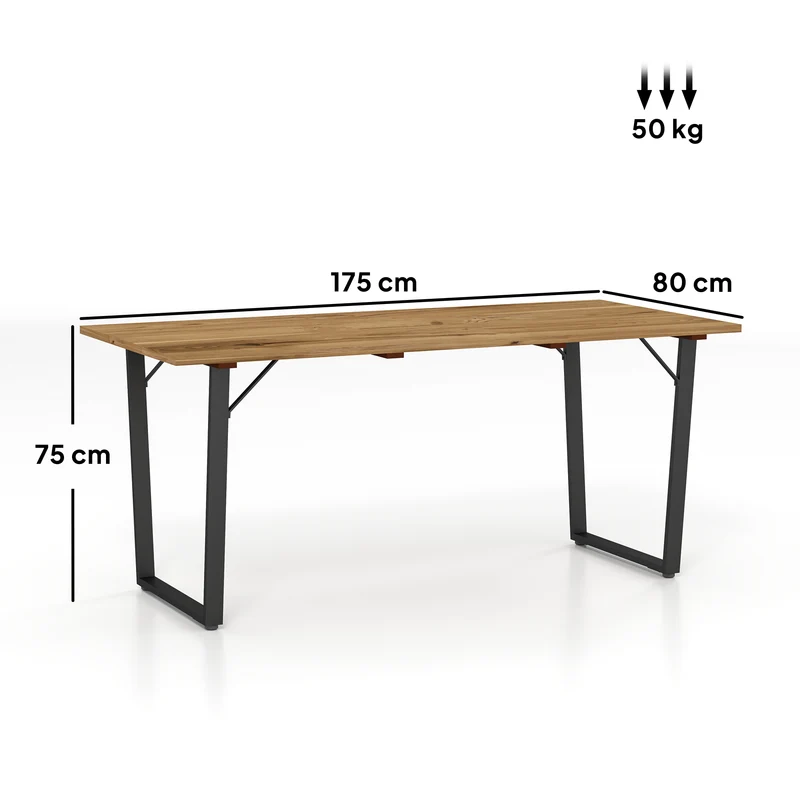 Outsunny Mesa Comedor de Jardín de Madera Rectangular Mesa de Terraza Exterior 175x80x75 cm con Orificio para Sombrilla Estructura de Acero y Encimera de Listones para Patio Balcón Natural