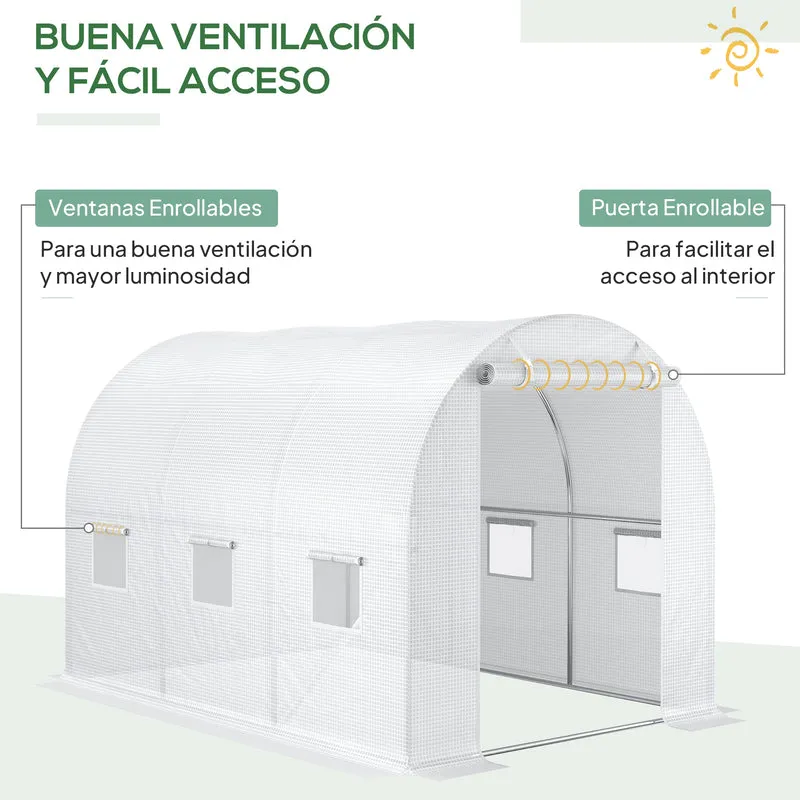 Outsunny Plásticos para Invernaderos 3x2x2 m Cubierta de Repuesto para Invernadero de Polietileno con 6 Ventanas y Puerta Enrollable Protección de Plantas para Jardín Blanco