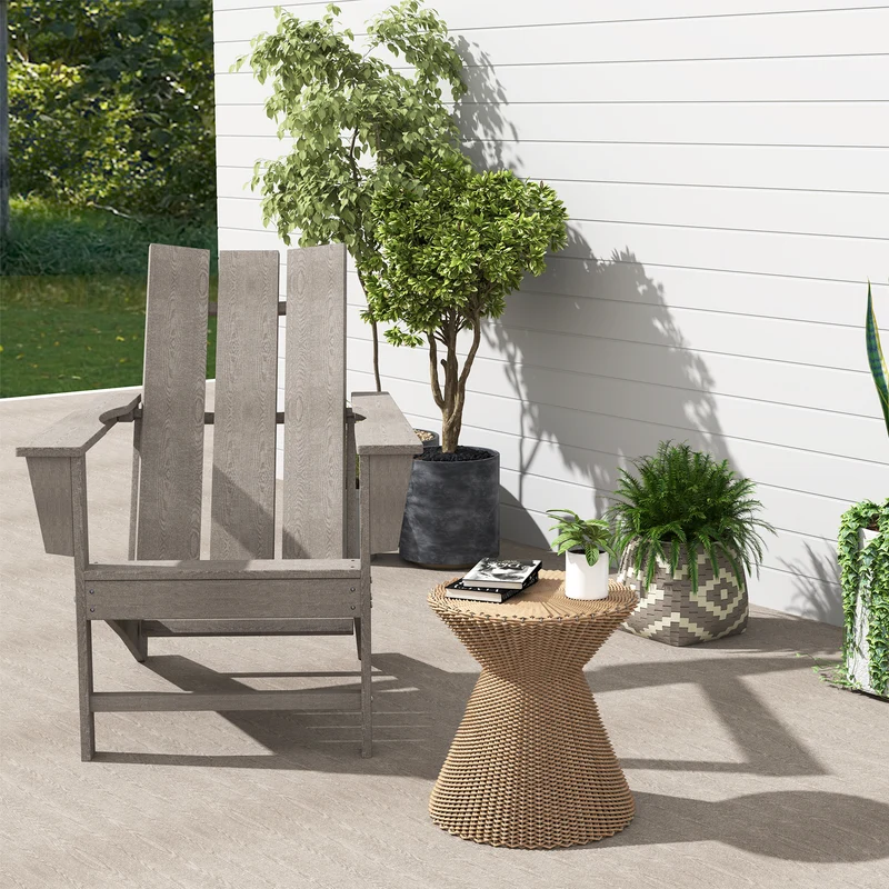 Outsunny Silla Adirondack Exterior Silla de Jardín con Asiento Extra Ancho Carga 120 kg para Patio Terraza Balcón 75x83x90 cm Gris Oscuro