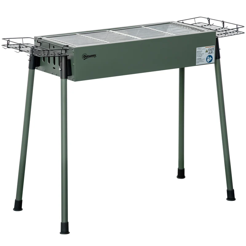 Outsunny Barbacoa de Carbón Barbacoa Portátil 94x39x70 cm con 2 Parrillas de Acero Inoxidable y 2 Especieros para Acampar Picnic Camping Jardín Verde Oliva