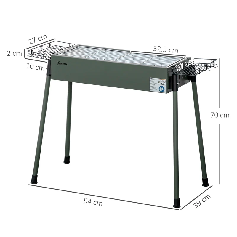 Outsunny Barbacoa de Carbón Barbacoa Portátil 94x39x70 cm con 2 Parrillas de Acero Inoxidable y 2 Especieros para Acampar Picnic Camping Jardín Verde Oliva