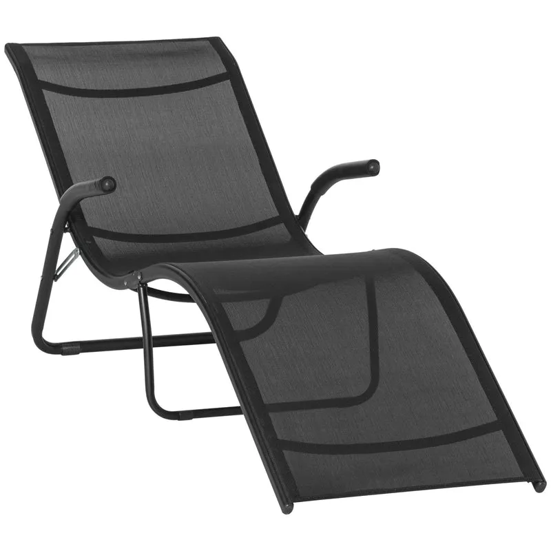 Outsunny Tumbona Plegable de Jardín con Reposabrazos Reposapiés Respaldo Transpirable y Marco de Metal Ergonómico para Terraza Playa Camping Exterior Piscina 170x62x68 cm Negro
