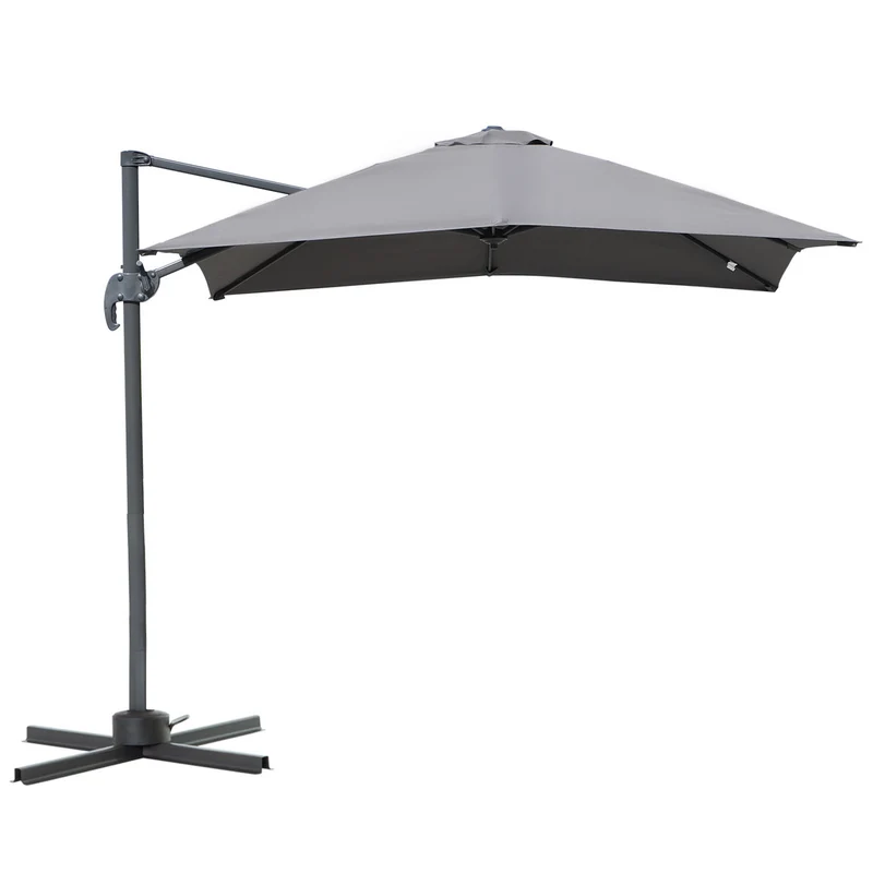 Outsunny Sombrilla de Aluminio Jardín 245x245x248 cm Parasol Excéntrico con Rotación 360° Inclinación de 5 Niveles con Manivela y Ventilación para Patio Terraza Gris