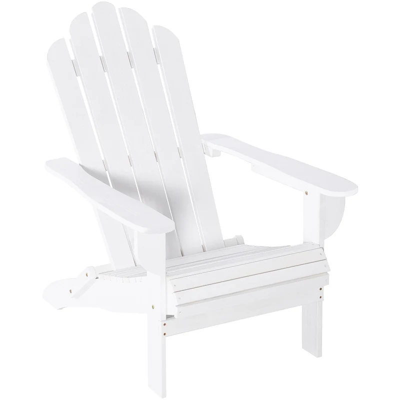 Outsunny Silla Adirondack de Madera Plegable Silla de Jardín con Reposabrazos y Respaldo Alto para Terraza Balcón Exterior Carga Max. 113 kg 73x88x93 cm Blanco