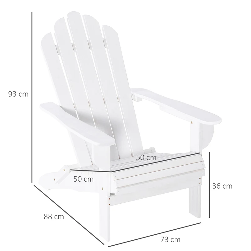 Outsunny Silla Adirondack de Madera Plegable Silla de Jardín con Reposabrazos y Respaldo Alto para Terraza Balcón Exterior Carga Max. 113 kg 73x88x93 cm Blanco
