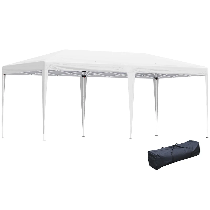 Outsunny Carpa Plegable 6x3 m Cenador de Jardín Gazebo con Altura Ajustable en 3 Niveles Bolsa de Transporte Marco de Acero Anti-UV para Patio Fiestas Camping Blanco