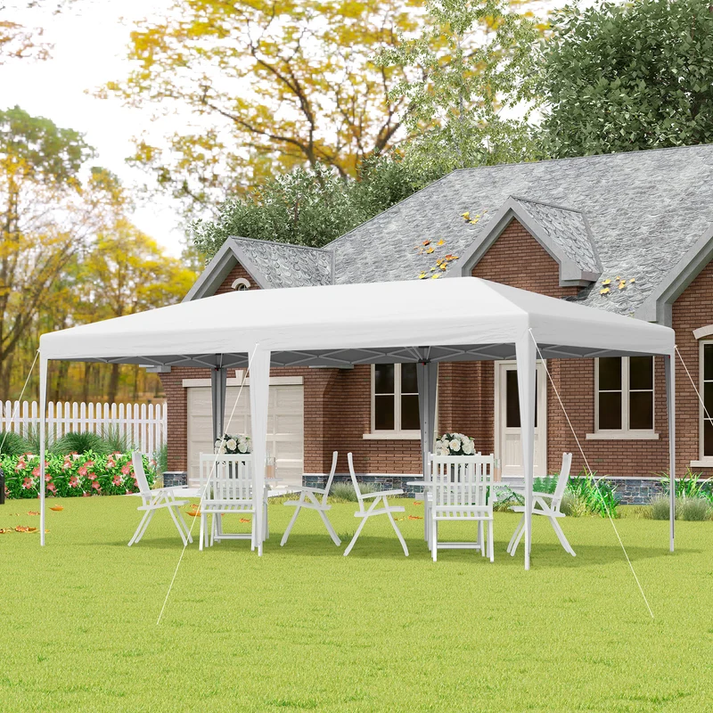 Outsunny Carpa Plegable 6x3 m Cenador de Jardín Gazebo con Altura Ajustable en 3 Niveles Bolsa de Transporte Marco de Acero Anti-UV para Patio Fiestas Camping Blanco
