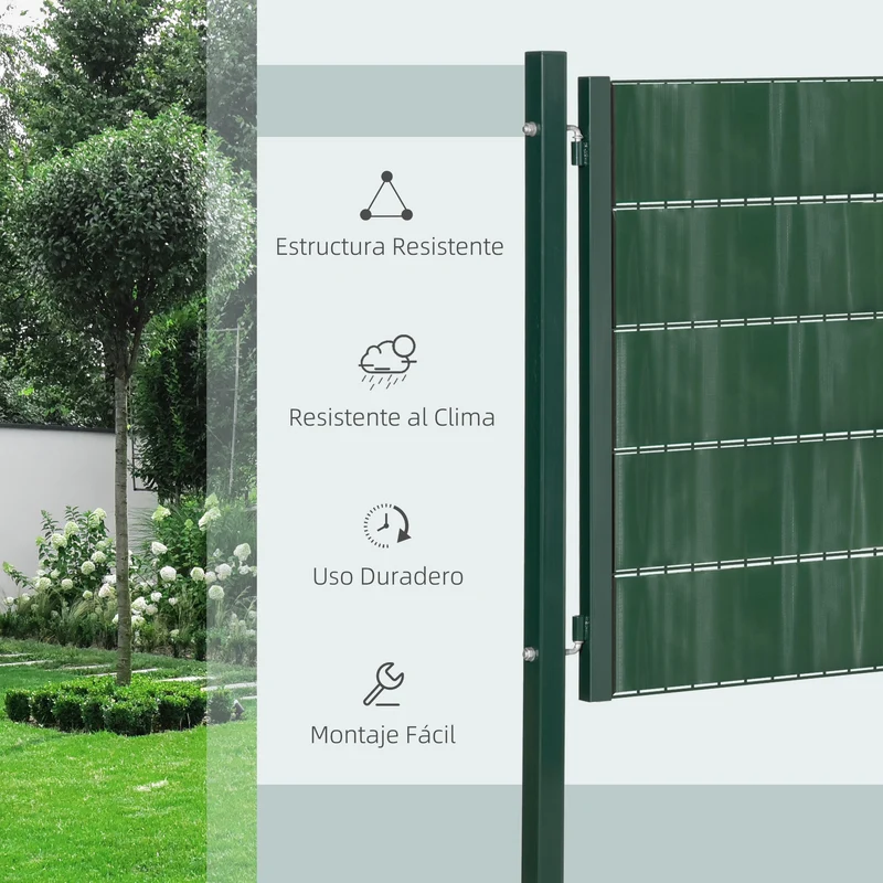 HOMCOM Puerta Verja de Jardín de Acero con Tela Opaca Cerradura Manija y 3 Llaves Puerta de Valla Cerca para Exterior Patio Terraza 97x150 cm Verde