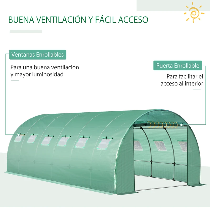 Outsunny Plásticos para Invernaderos 6x3x2 m Cubierta de Repuesto para Invernadero de Polietileno con 12 Ventanas y Puerta Enrollable Protección de Plantas para Jardín Verde