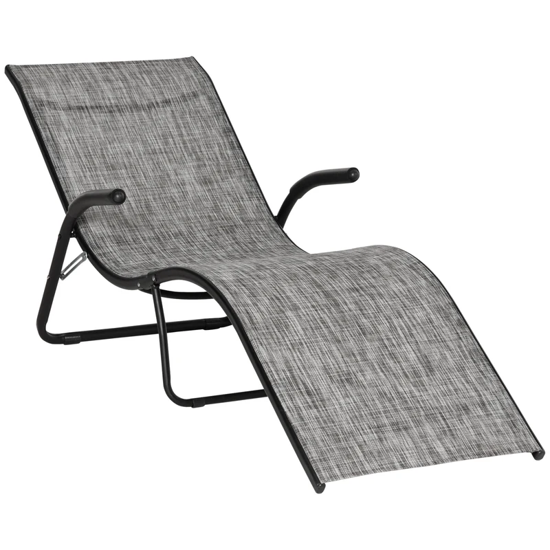 Outsunny Tumbona Plegable de Jardín con Reposabrazos Reposapiés Respaldo Transpirable y Marco de Metal Ergonómico para Terraza Playa Camping Exterior Piscina 170x62x68 cm Gris