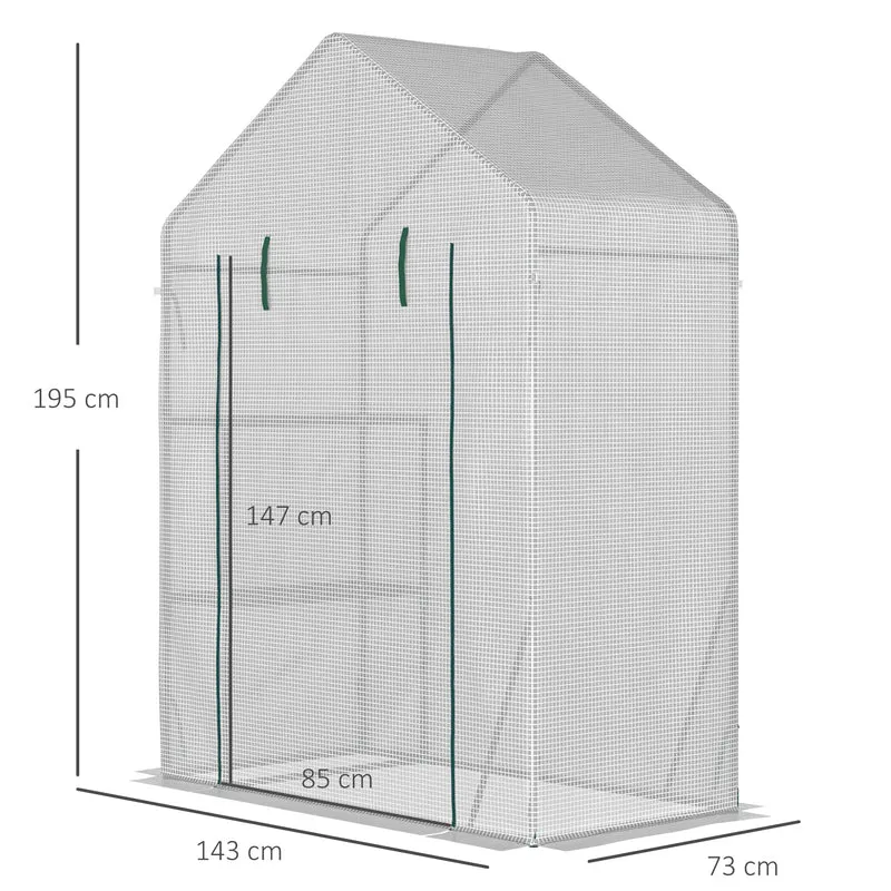 Outsunny Invernadero de Exterior Invernadero Pequeño con 4 Estantes Puerta Enrollable con Cremallera y Marco de Acero Invernadero para Cultivos Plantas Flores 143x73x195 cm Blanco