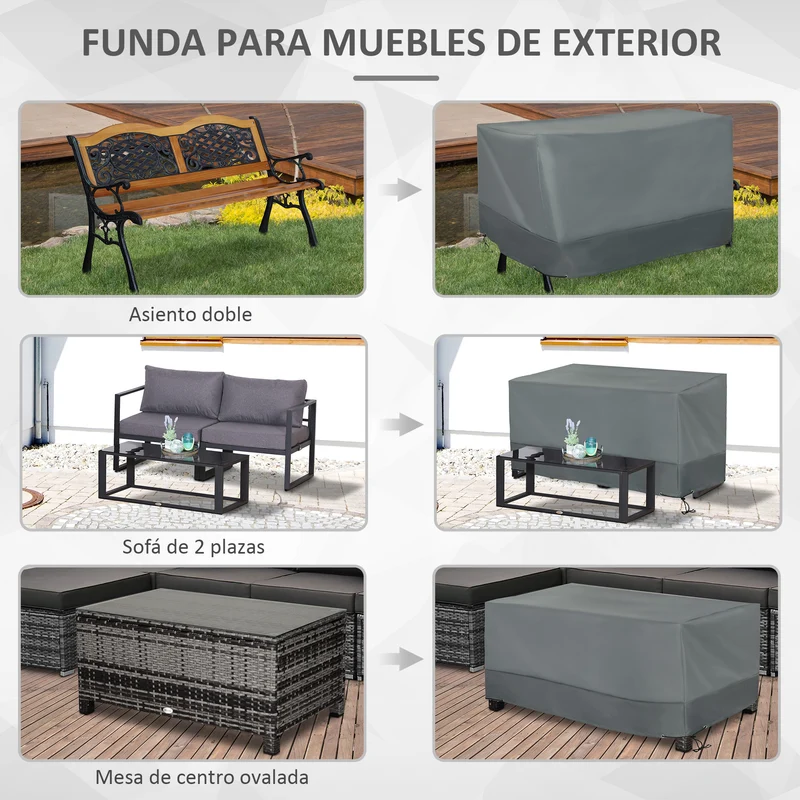 Outsunny Funda Protectora para Muebles de Jardín Tela Oxford 600D Impermeable Cubierta de Muebles de Mesas Sillas Sofás Exterior con Cordón y Hebilla 190,5x72x76 cm Gris
