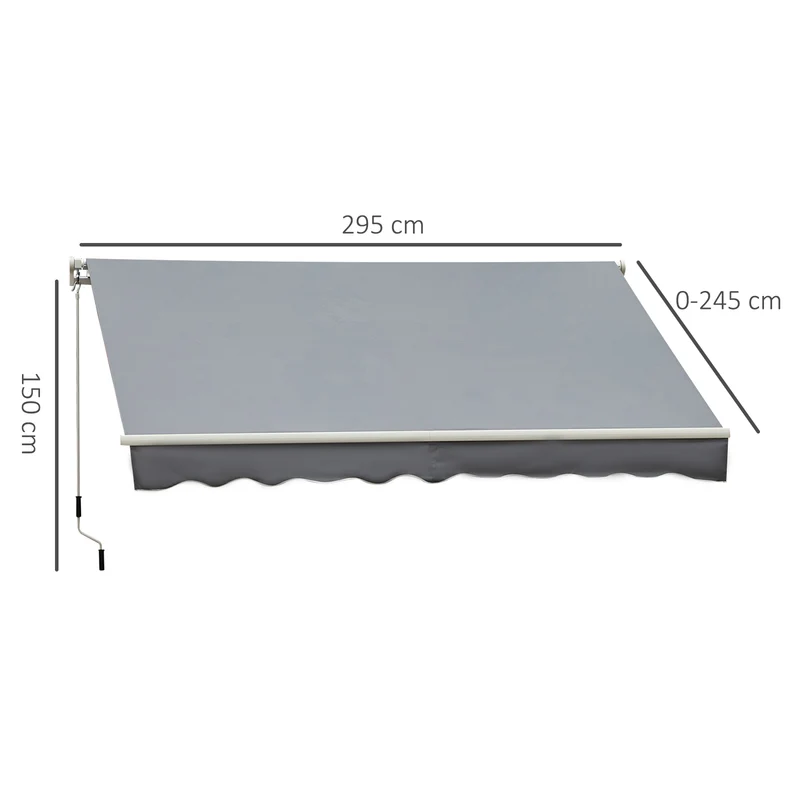 Outsunny Toldo Manual Retráctil 3x2,5 cm Toldo para Balcón con Manivela de Metal Impermeable y Anti-UV Toldo Enrollable de Exterior para Jardín Terraza Ventanas Gris