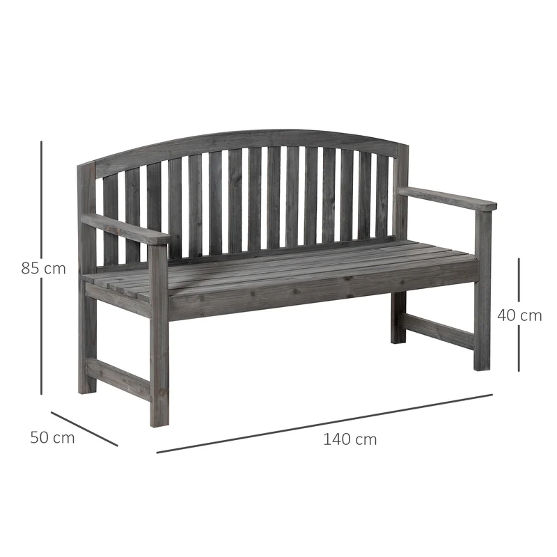 Outsunny Banco de Jardín de 2 Plazas Banco Listones de Madera con Respaldo y Reposabrazos para Terraza Balcón Patio Exterior Carga 320 kg 140x50x85 cm Gris