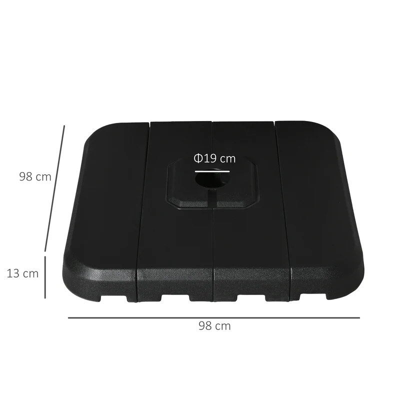 Outsunny Base de Sombrilla de 4 Piezas Rellenable de Agua 90 kg o Arena 130 kg Pesos para Base Cruzada de Parasol para Jardín Terraza Patio 98x98x13 cm Negro