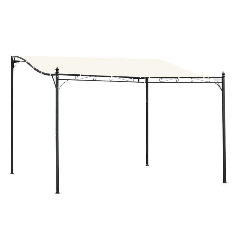 Outsunny Cenador de Jardín 4x3 m Pérgola Montado en Pared con Toldo y 16 Orificios de Drenaje Marco de Metal y Poliéster 180 g/m² para Patio Terraza Crema