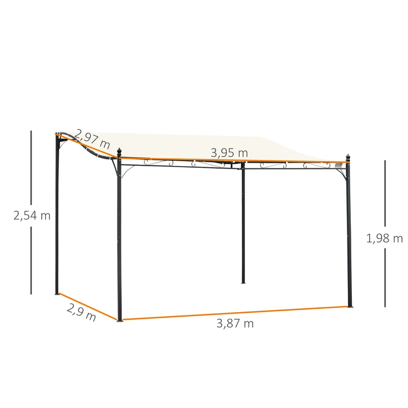 Outsunny Cenador de Jardín 4x3 m Pérgola Montado en Pared con Toldo y 16 Orificios de Drenaje Marco de Metal y Poliéster 180 g/m² para Patio Terraza Crema