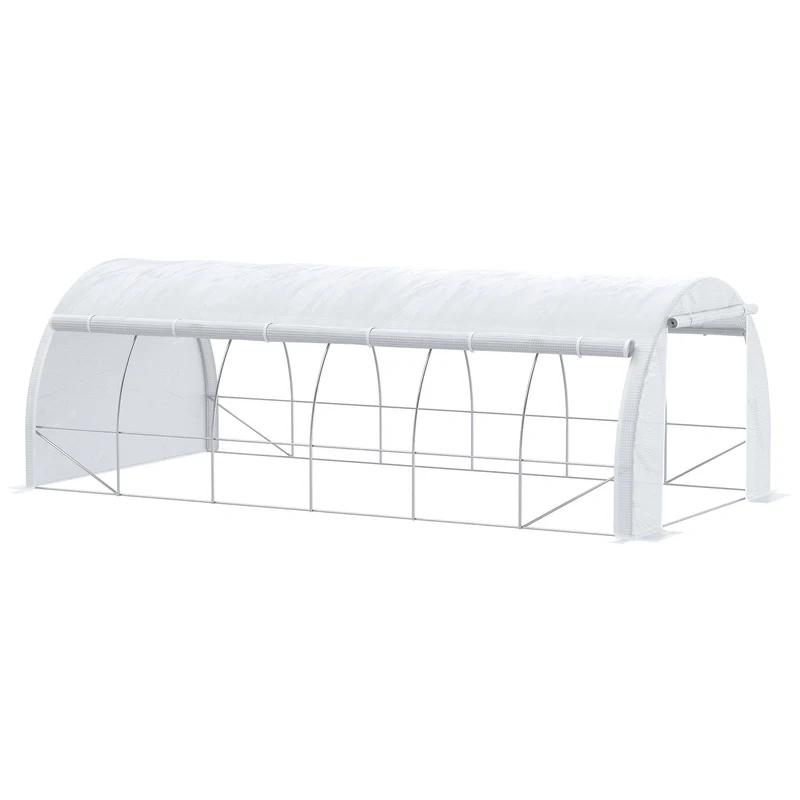 Outsunny Invernadero de Exterior 6x3x2 m Invernadero de Túnel con Puerta y 12 Ventanas de Malla Enrollables Invernadero de Huerto para Patio Jardín Blanco