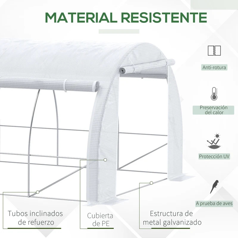 Outsunny Invernadero de Exterior 6x3x2 m Invernadero de Túnel con Puerta y 12 Ventanas de Malla Enrollables Invernadero de Huerto para Patio Jardín Blanco