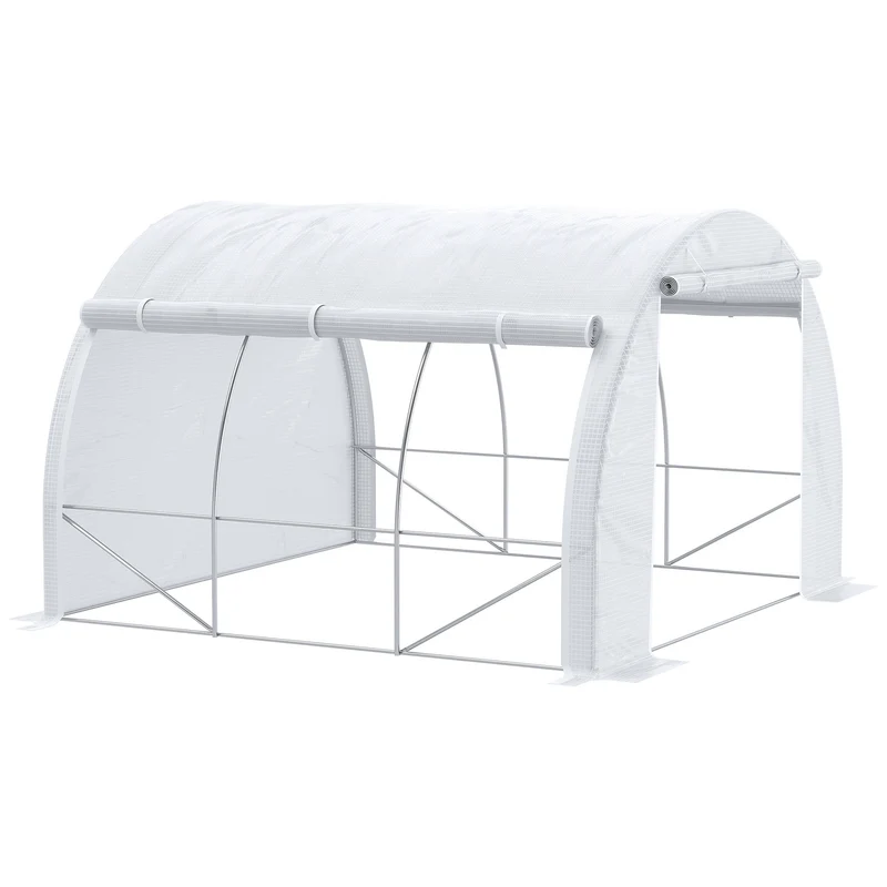 Outsunny Invernadero de Exterior 3x3x2 m Invernadero de Túnel con Puerta y 6 Ventanas de Malla Enrollables Invernadero de Huerto para Patio Jardín Blanco