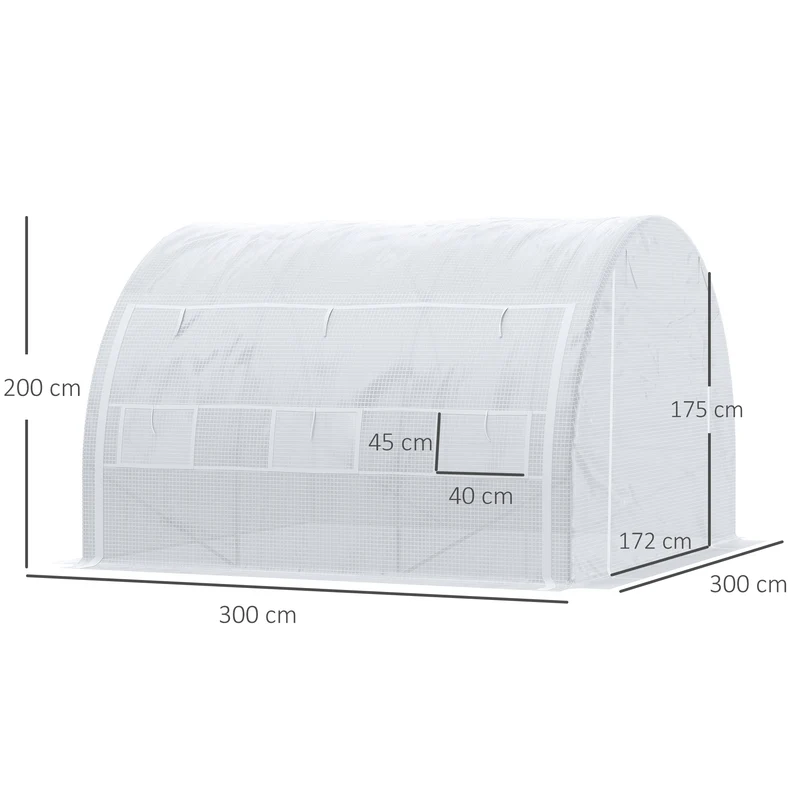Outsunny Invernadero de Exterior 3x3x2 m Invernadero de Túnel con Puerta y 6 Ventanas de Malla Enrollables Invernadero de Huerto para Patio Jardín Blanco