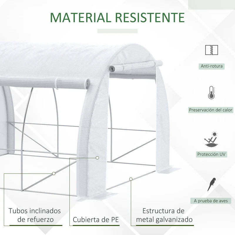 Outsunny Invernadero de Exterior 3x3x2 m Invernadero de Túnel con Puerta y 6 Ventanas de Malla Enrollables Invernadero de Huerto para Patio Jardín Blanco