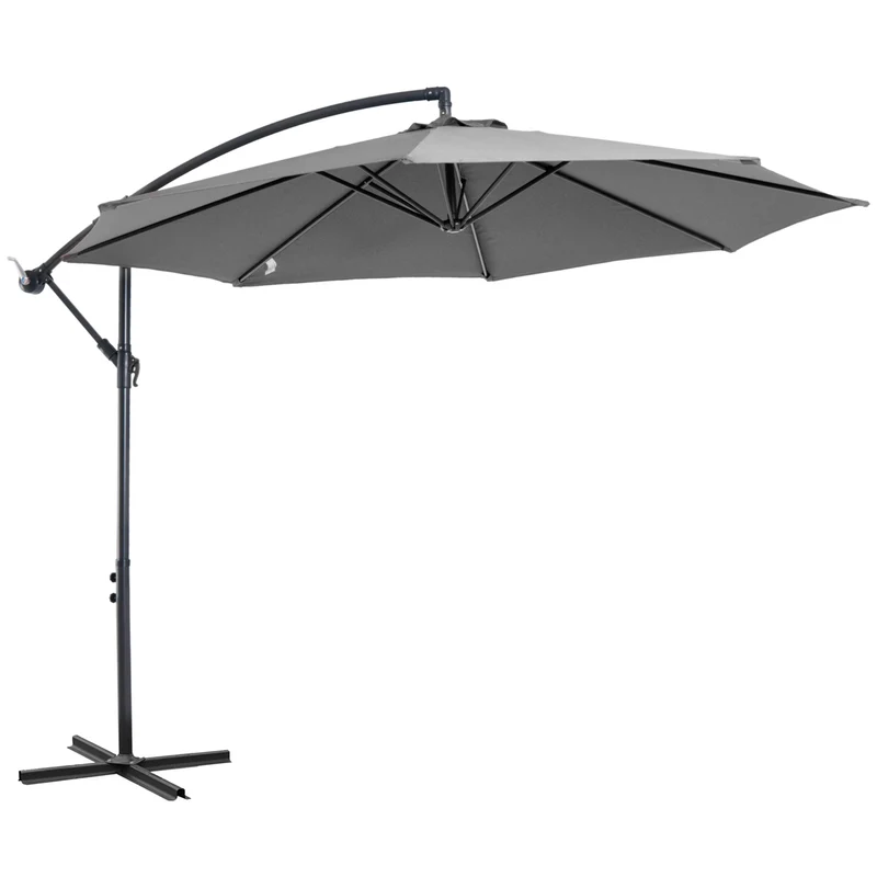 Outsunny Parasol Excéntrico Ø 295 cm Sombrilla de Jardín con Ángulo Ajustable Base Cruzada y Manivela Sombrilla para Terraza Patio Gris