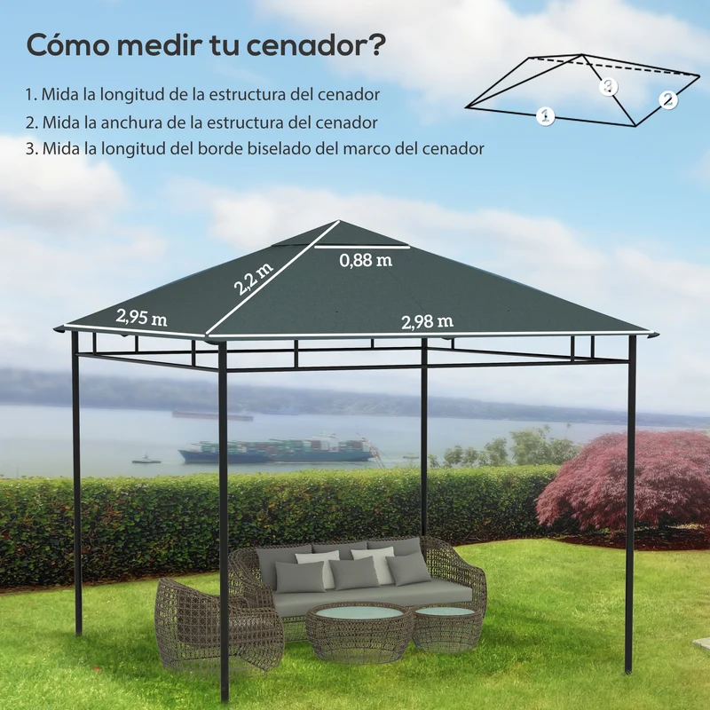 Outsunny Techo de Repuesto 300x300 cm para Cenador de Jardín Cubierta de Repuesto de Gazebo Pabellón Exterior con 8 Orificios de Drenaje y Ventilación Gris