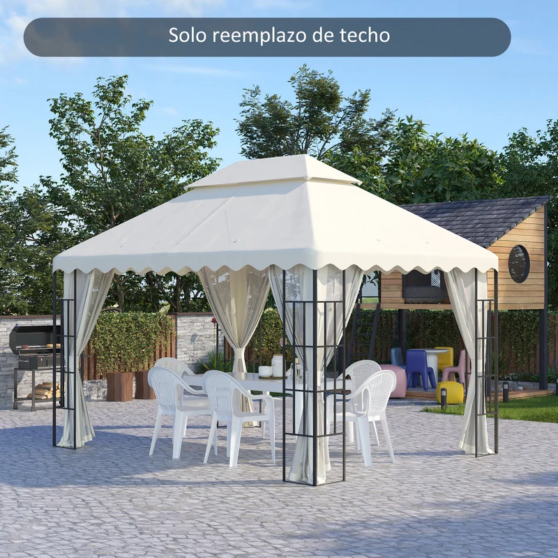 Outsunny Techo de Repuesto para Carpa 4x3 m Cubierta de Reemplazo con Techo de Doble Ventilación y 10 Orificios de Drenaje para Patio Jardín Aire Libre Crema