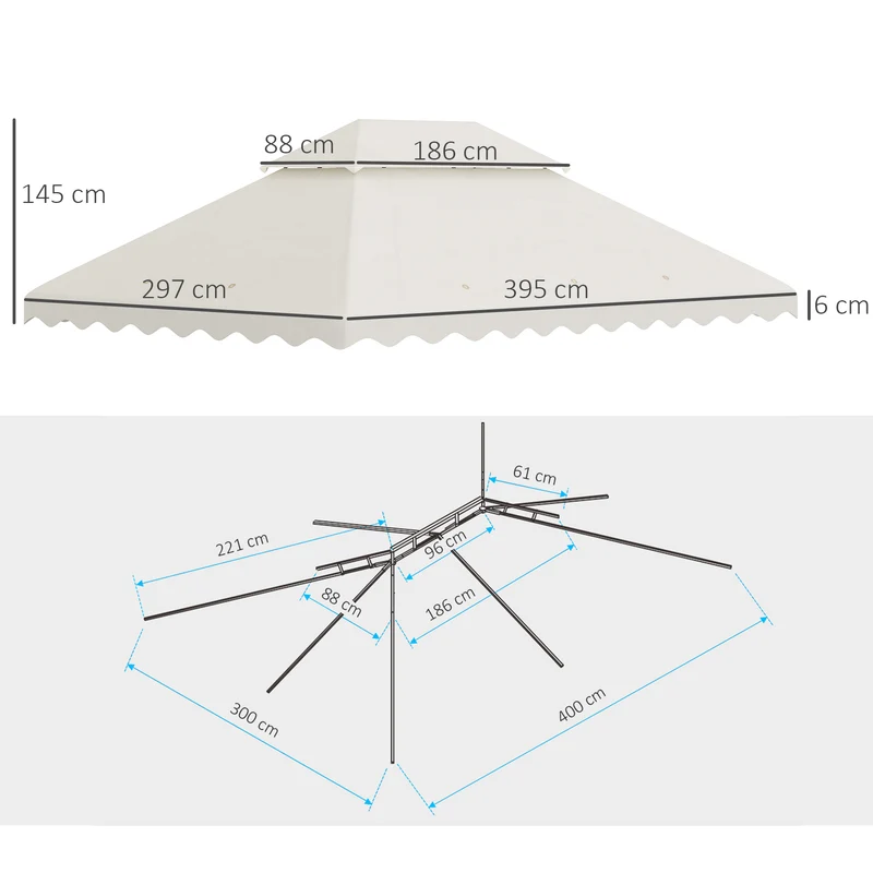 Outsunny Techo de Repuesto para Carpa 4x3 m Cubierta de Reemplazo con Techo de Doble Ventilación y 10 Orificios de Drenaje para Patio Jardín Aire Libre Crema