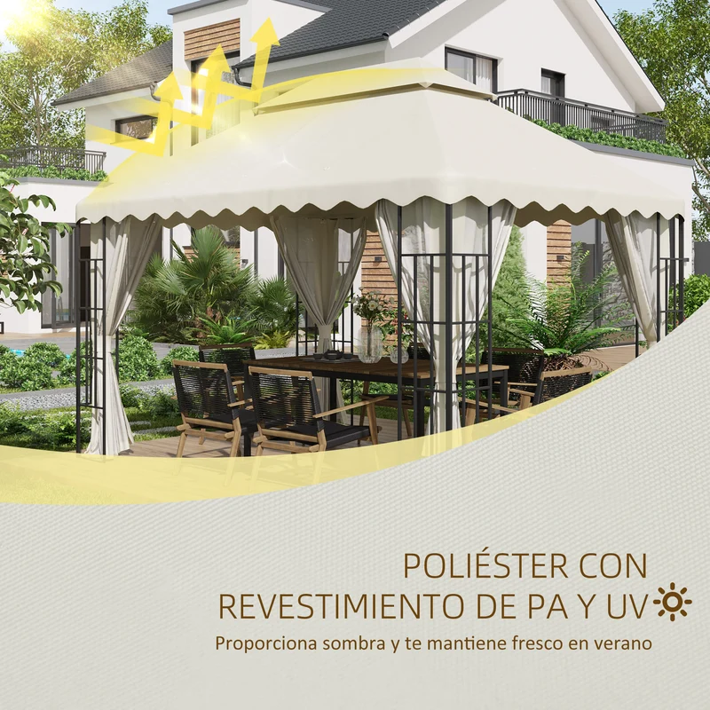 Outsunny Techo de Repuesto para Carpa 4x3 m Cubierta de Reemplazo con Techo de Doble Ventilación y 10 Orificios de Drenaje para Patio Jardín Aire Libre Crema
