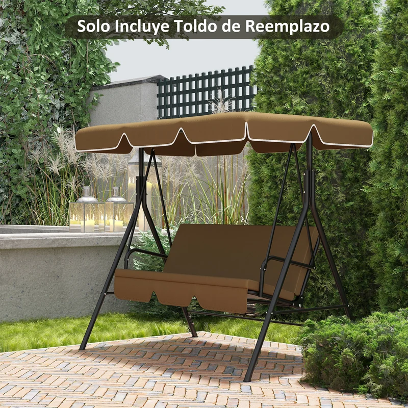 Outsunny Toldo de Repuesto para Columpio de 2/3 Plazas Toldo Recambio para Balancín Cubierta de Reemplazo Protección UV50+ para Jardín Terraza Patio 192x144 cm Marrón Oscuro