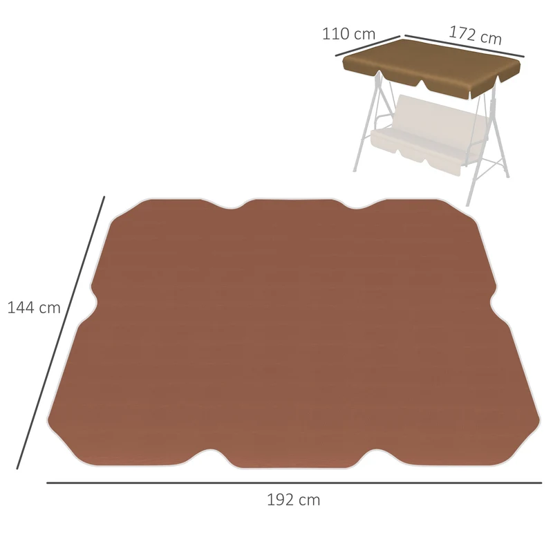 Outsunny Toldo de Repuesto para Columpio de 2/3 Plazas Toldo Recambio para Balancín Cubierta de Reemplazo Protección UV50+ para Jardín Terraza Patio 192x144 cm Marrón Oscuro