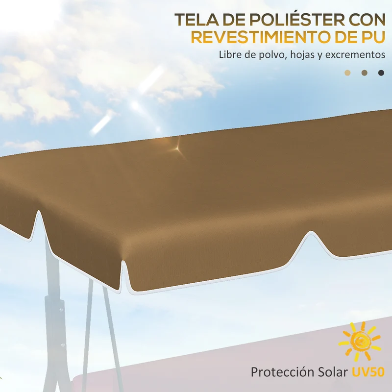 Outsunny Toldo de Repuesto para Columpio de 2/3 Plazas Toldo Recambio para Balancín Cubierta de Reemplazo Protección UV50+ para Jardín Terraza Patio 192x144 cm Marrón Oscuro