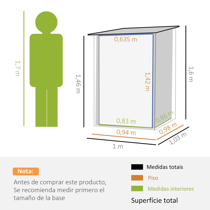 Outsunny Cobertizo de Jardín de Exterior 0,92 m² 100x103x160 cm Caseta de Jardín Metálica con 1 Puerta y Cerradura para Almacenamiento de Herramientas en Patio Terraza Verde
