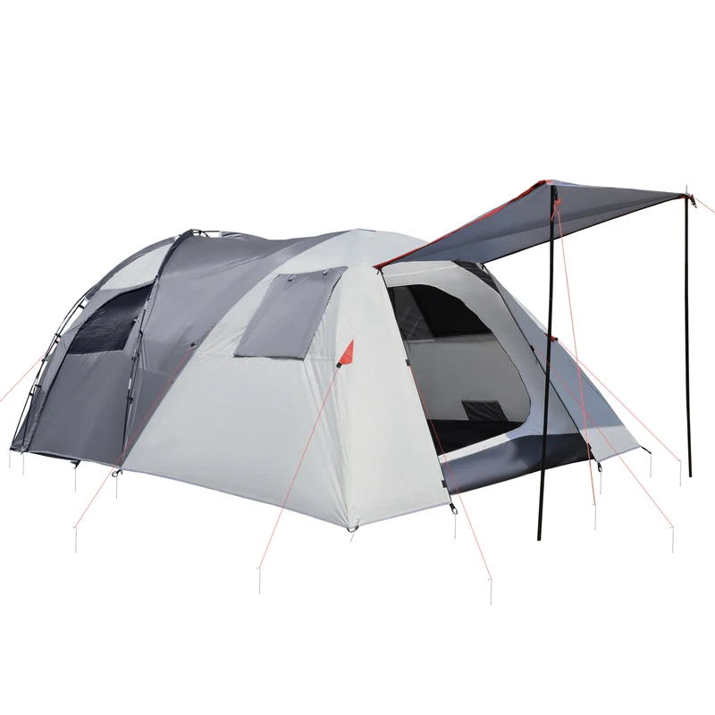 Outsunny Tienda de Campaña Familiar para 4-5 Personas Tienda Camping Impermeable 2000 mm Buena Ventilación Bolsa de Transporte para Trekking Camping Playa Aventura490x250x185 cm Gris