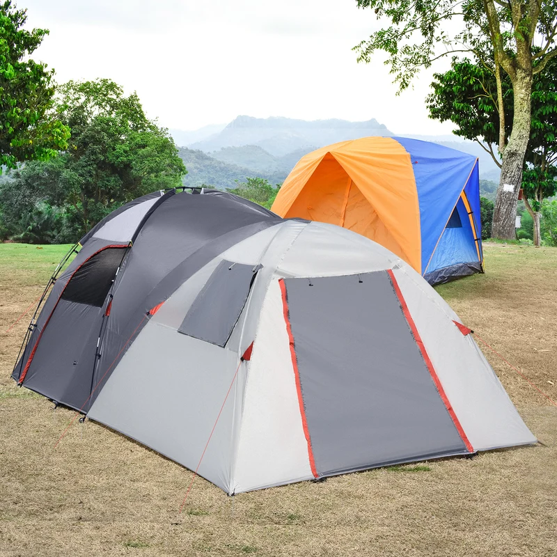 Outsunny Tienda de Campaña Familiar para 4-5 Personas Tienda Camping Impermeable 2000 mm Buena Ventilación Bolsa de Transporte para Trekking Camping Playa Aventura490x250x185 cm Gris