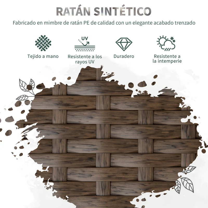 Outsunny Conjunto de Muebles de Jardín de Ratán 7 Piezas Juego de Comedor Exterior Incluye 6 Sillas con Cojines y Mesa de Vidrio Templado Marrón