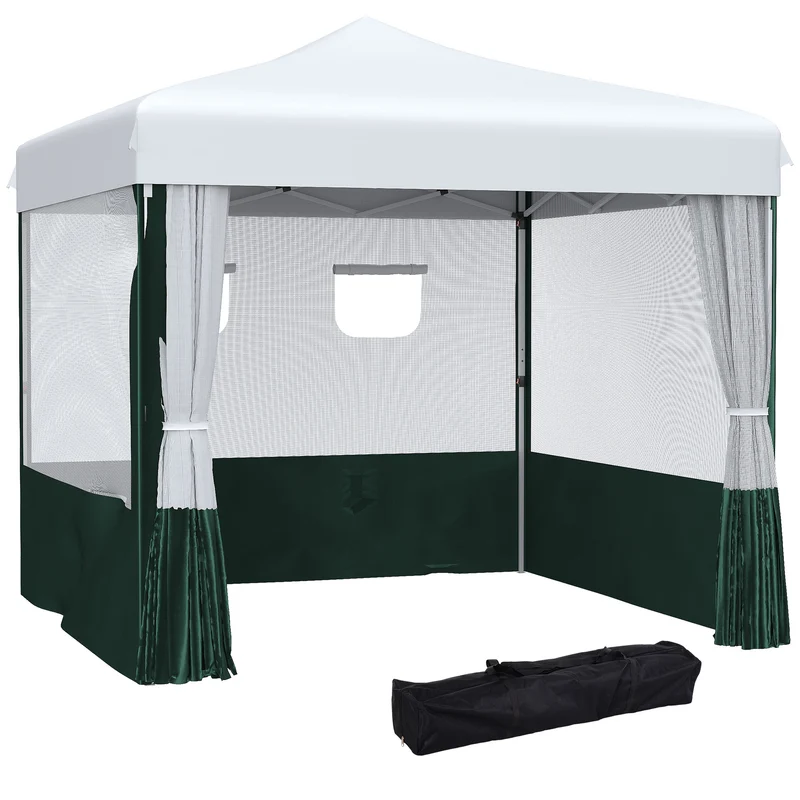 Outsunny Carpa Plegable 3x3 m Cenador de Jardín con Paredes Laterales Altura Ajustable Anti-UV Impermeable 2 Ventanas y Bolsa de Transporte Gazebo para Exterior Fiestas Blanco y Verde