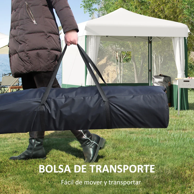 Outsunny Carpa Plegable 3x3 m Cenador de Jardín con Paredes Laterales Altura Ajustable Anti-UV Impermeable 2 Ventanas y Bolsa de Transporte Gazebo para Exterior Fiestas Blanco y Verde